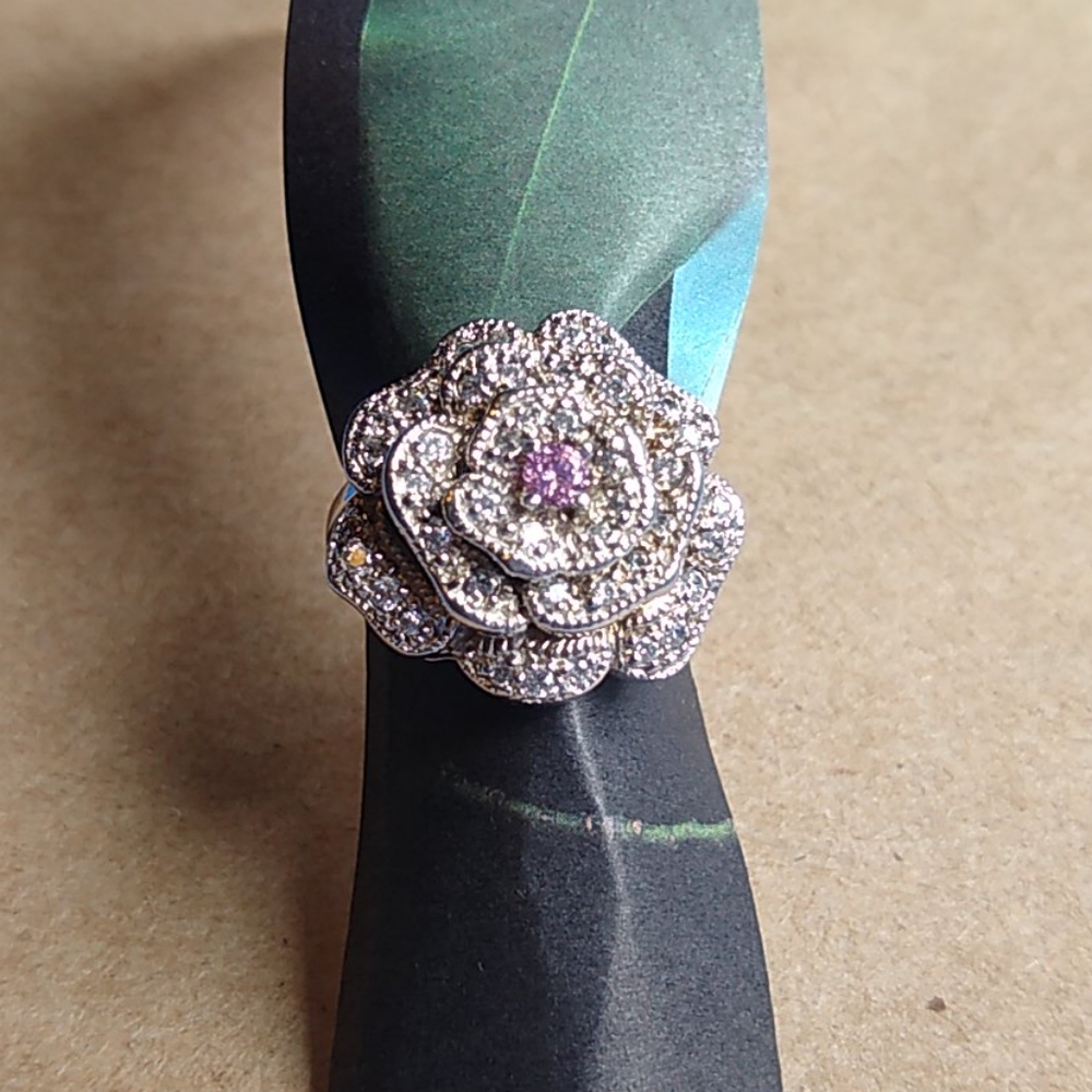Diamonique flower ring, size 6